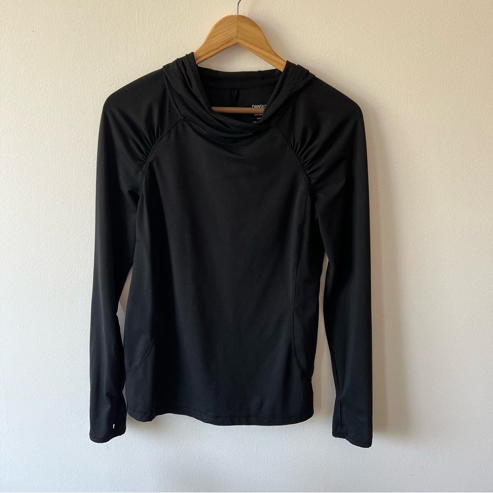 Danskin Now Long Sleeve Mock Neck Hooded Active Thumbholes Black Sz S - Picture 2 of 7